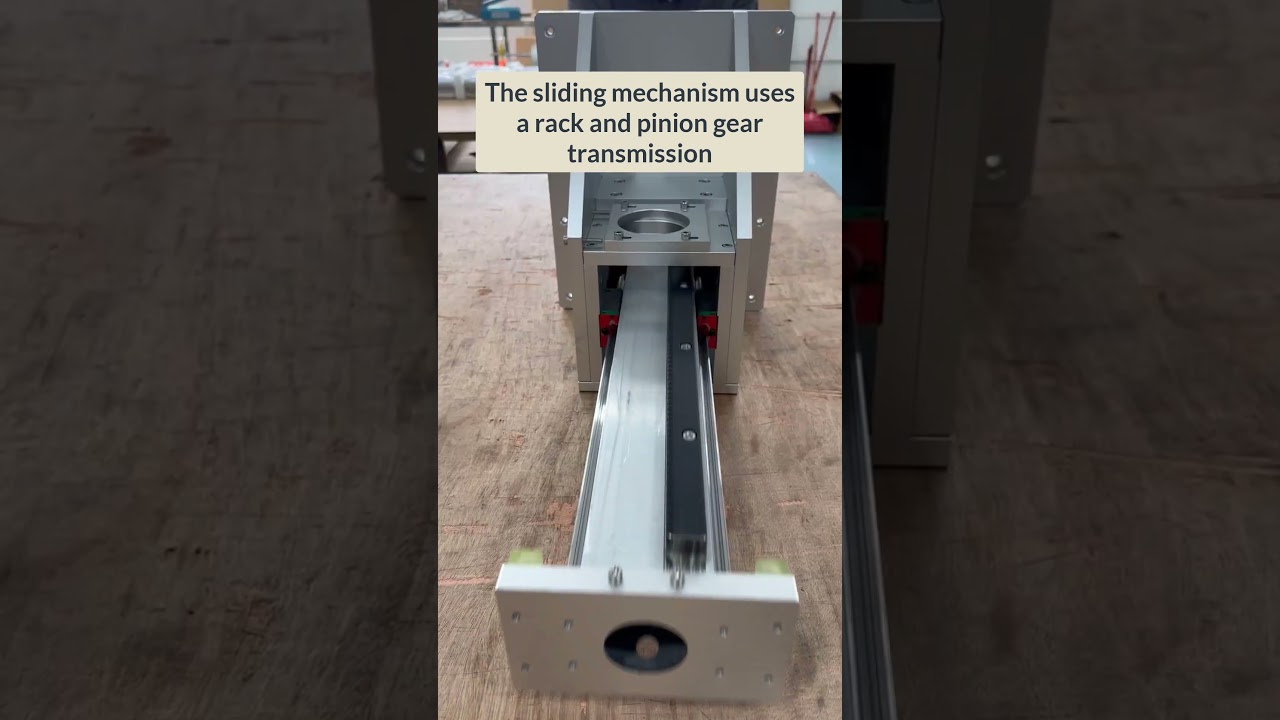 The sliding mechanism uses a rack and pinion gear transmission  