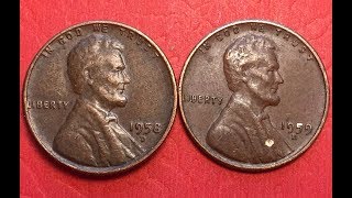 US 1958D 1959D ONE CENT - Last Wheat Penny- First Memorial Penny - United States