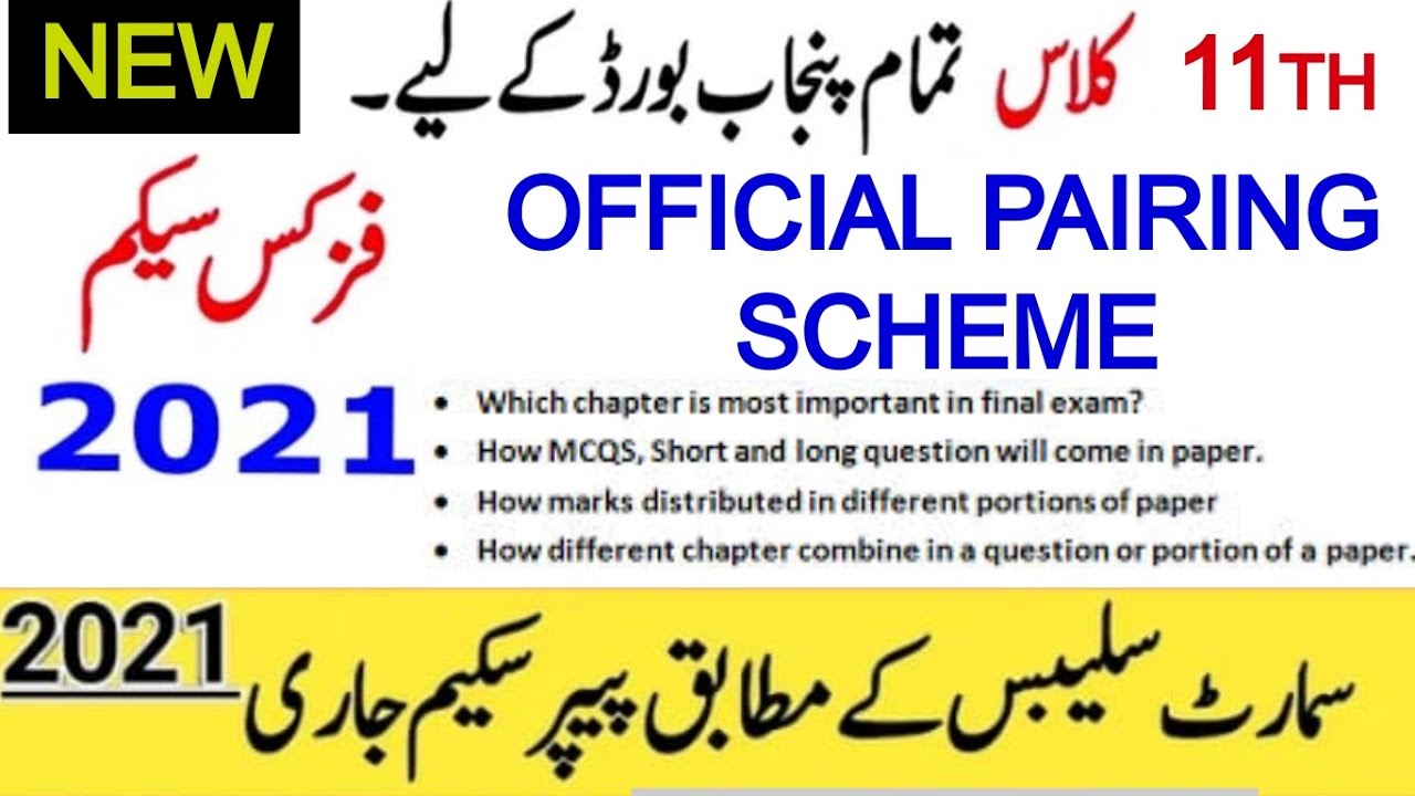 Physics 11th Class Pairing Scheme 2021 All Punjab Boards Exams 2021-Physics paper 11th Class 2021