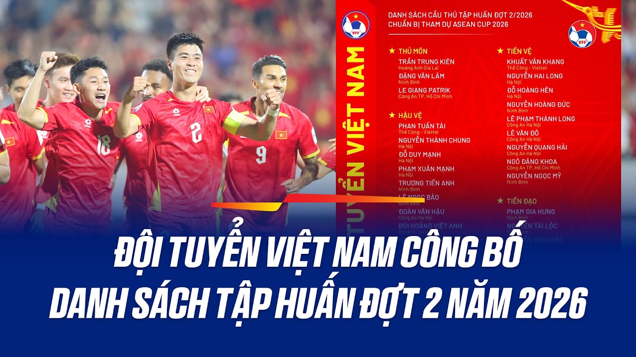 Đội tuyển Việt Nam công bố danh sách tập huấn đợt 2 năm 2026
