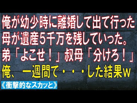 衝撃的スカッと　幼少時に離婚して出て行った母の遺産が５千万も入り身内にたかられた