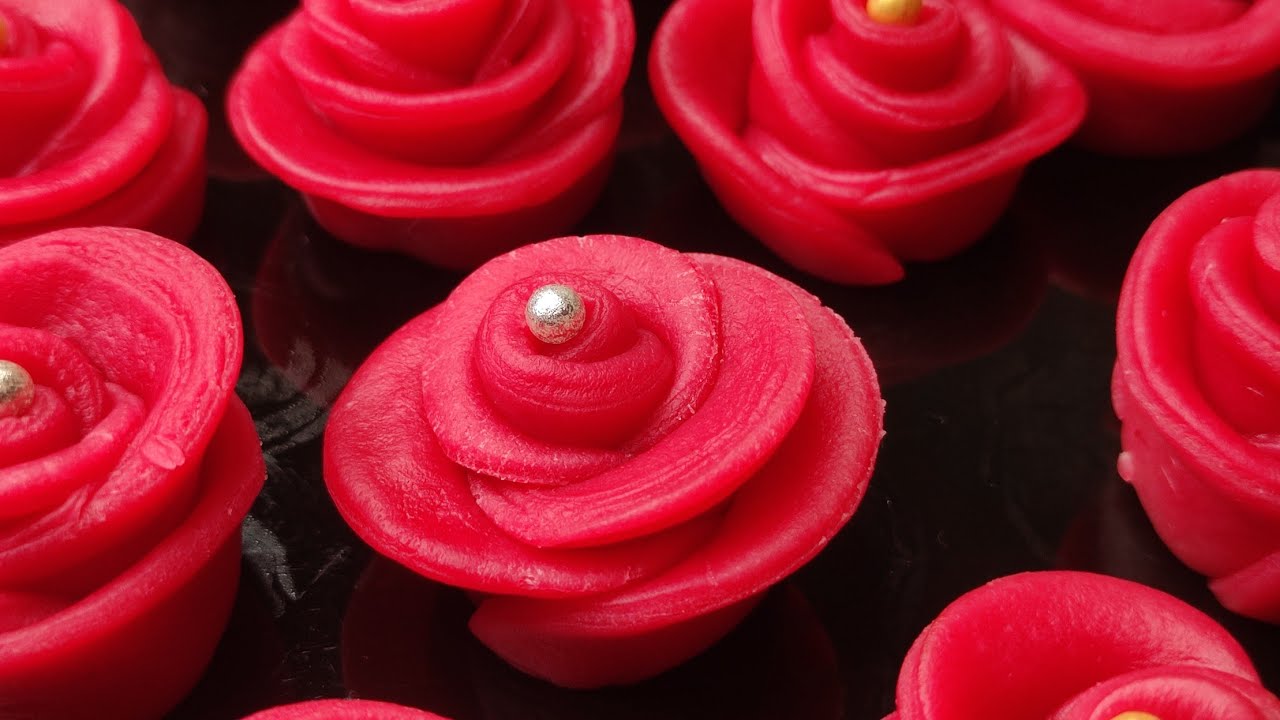 গোলাপ  রেসিপি || How to Make Rose Flower Cake || Valentine Special Treat || Rose Flower Sweet.