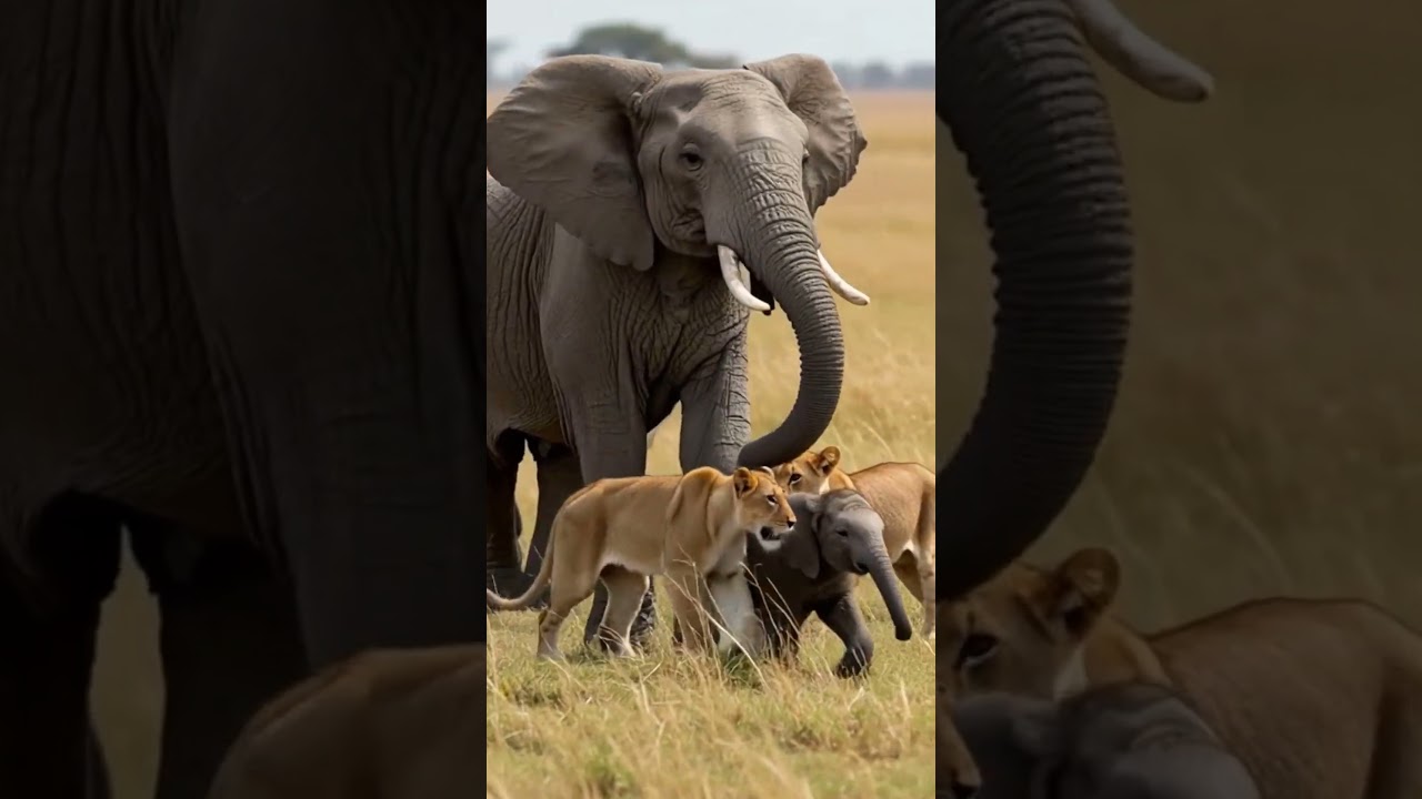 Mother Elephant Saves Baby from Lion Attack 