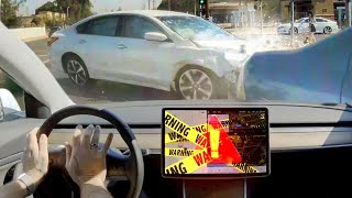 TESLA AUTOPILOT REACTS TO IDIOTS IN CARS - 20 CRASHES, FAILS & SAVES