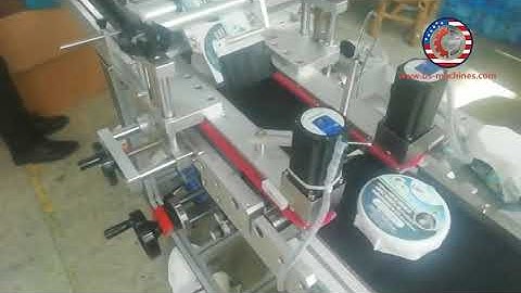 Automatic 2 labeler heads top bottom bottle jar double sides labeling machine labeler video