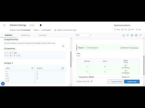 Kitchen Timings Codechef solution || Starter 70 codechef contest