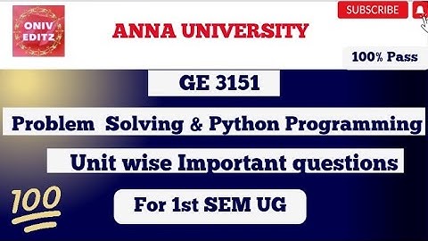 GE 3151| Problem Solving and python programming important question ✔️👍 |Be Prepare for the Exam