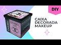 DIY: CAIXA DECORADA MAKEUP| DECOUPAGEM | STENCIL GRIFE E RENDA| ARTESANATO