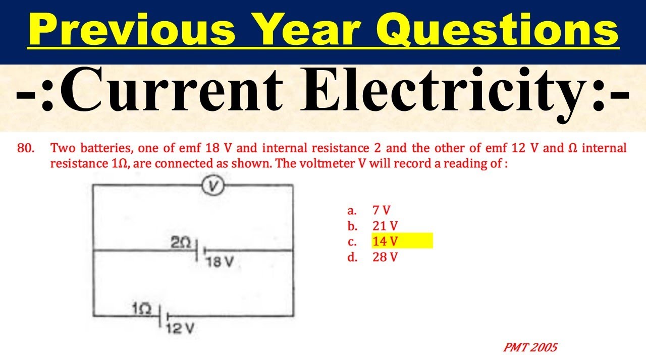 Two batteries, one of emf 18 V and internal resistance 2 and the other of emf 12 V and Ω