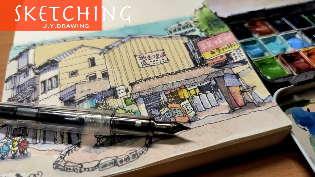 Drawing with Fountain Pen, Watercolor, Technical Pen, White Pen & Brush