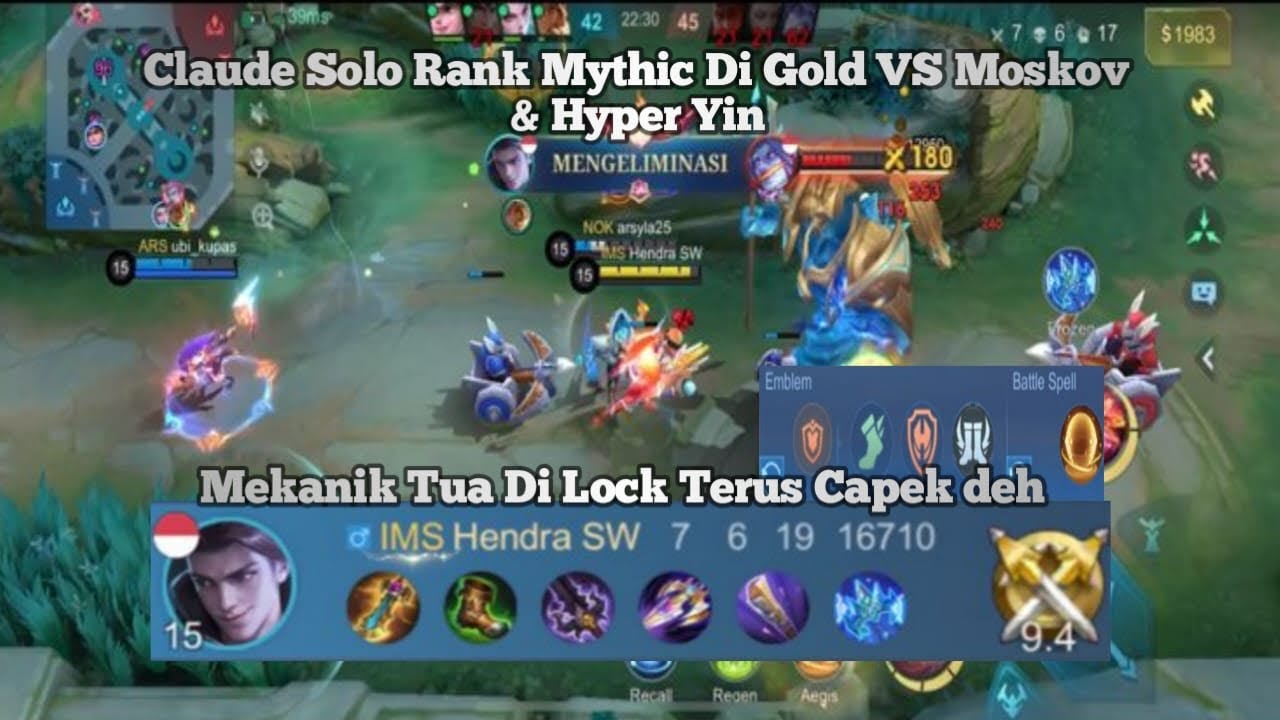 Claude Solo Rank Mythic vs Moskov Gold Line, Hyper Yin Roamer Eudora ...