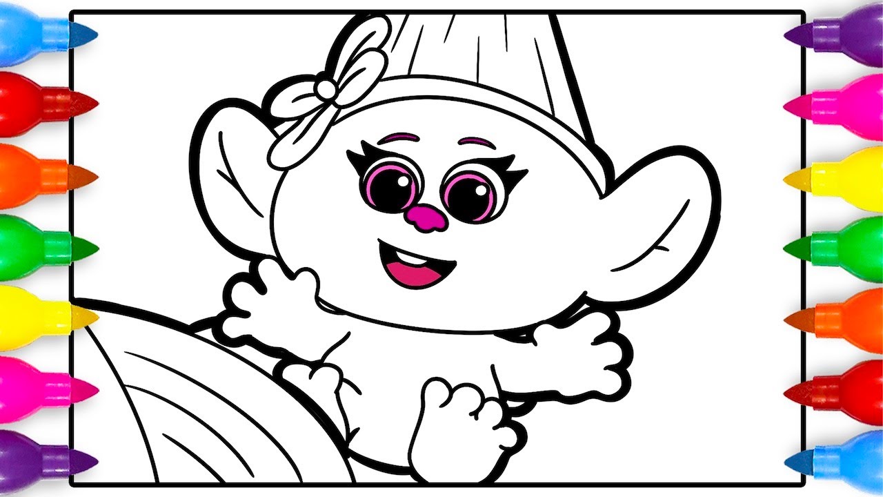 Trolls Movie Baby Poppy Coloring Pages - YouTube