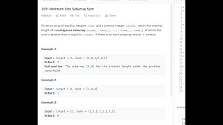 Minimum Size Subarray Sum | LeetCode