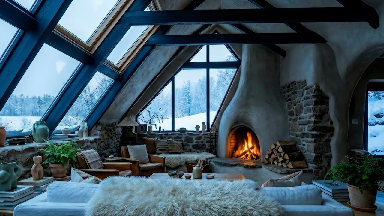 10 часов Романтический Пианино Лаундж | Снежная Атмосфера & Цветочный Огонь 🕯️ Релакс Учиться ❄️