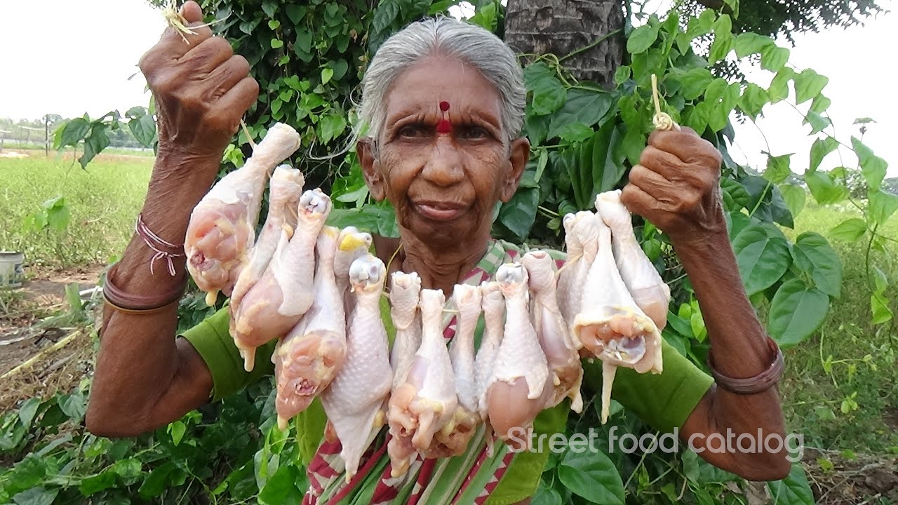 My Grandma Cooking Village Style Roasted Chicken Leg Piece Fry || Chicken Fry Recipe || Street Food | Street Food Catalog