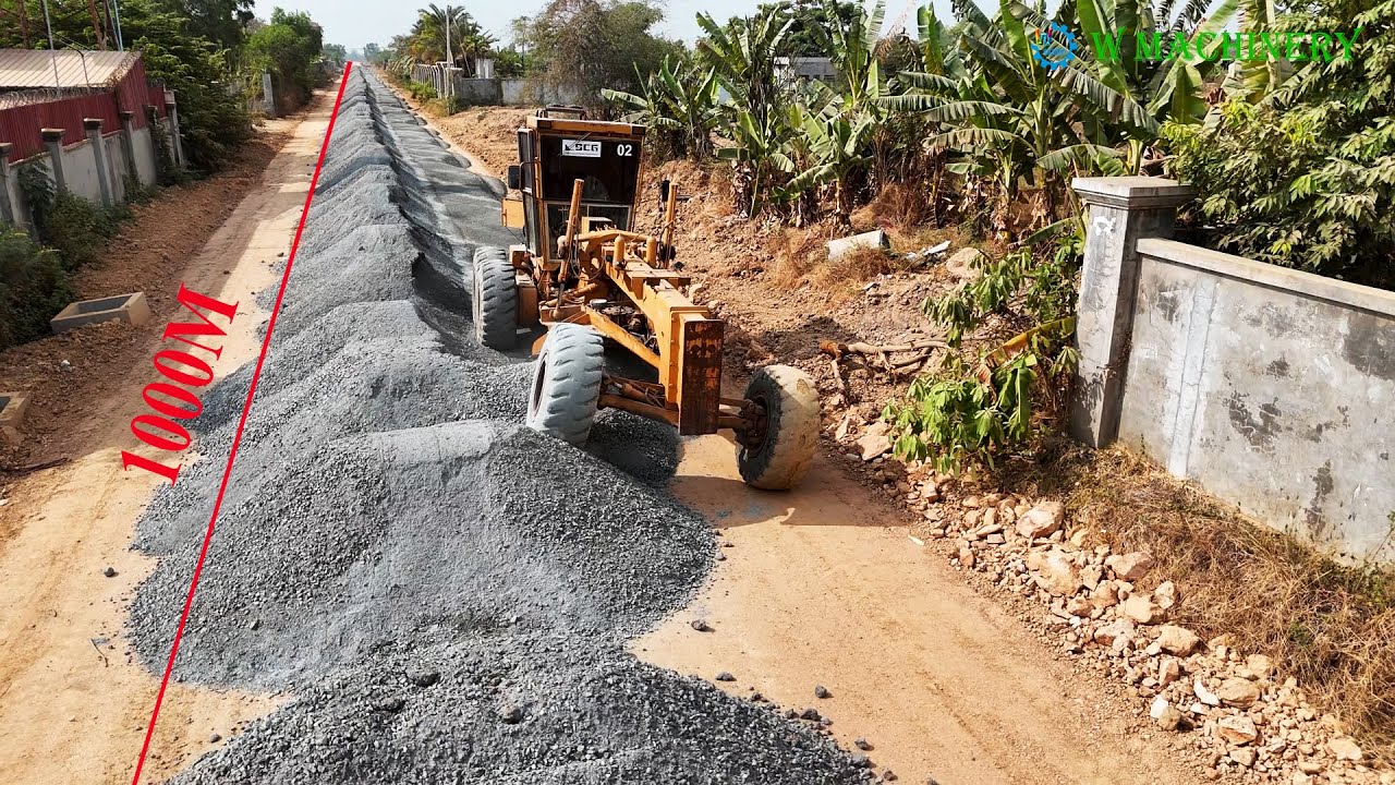 The So Far​ Mound Gravel Cutting By Big Grader | Process Grader Pushing Gravel Making Village Roads