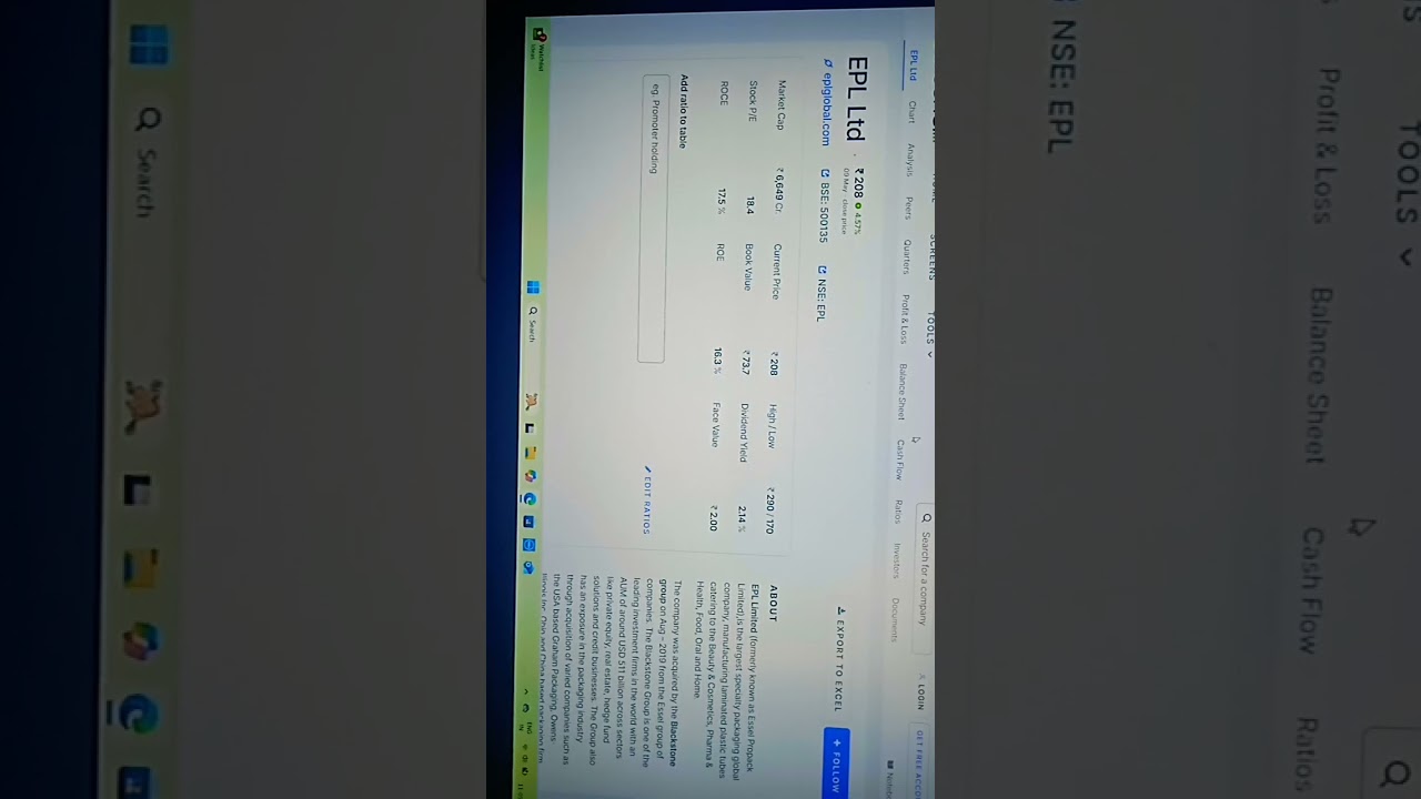 Packaging global Company , EPL Ltd, # Stock 197