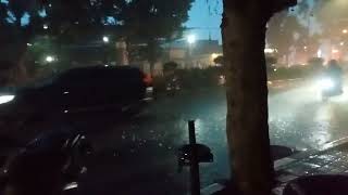 caught in heavy rain on the road at night