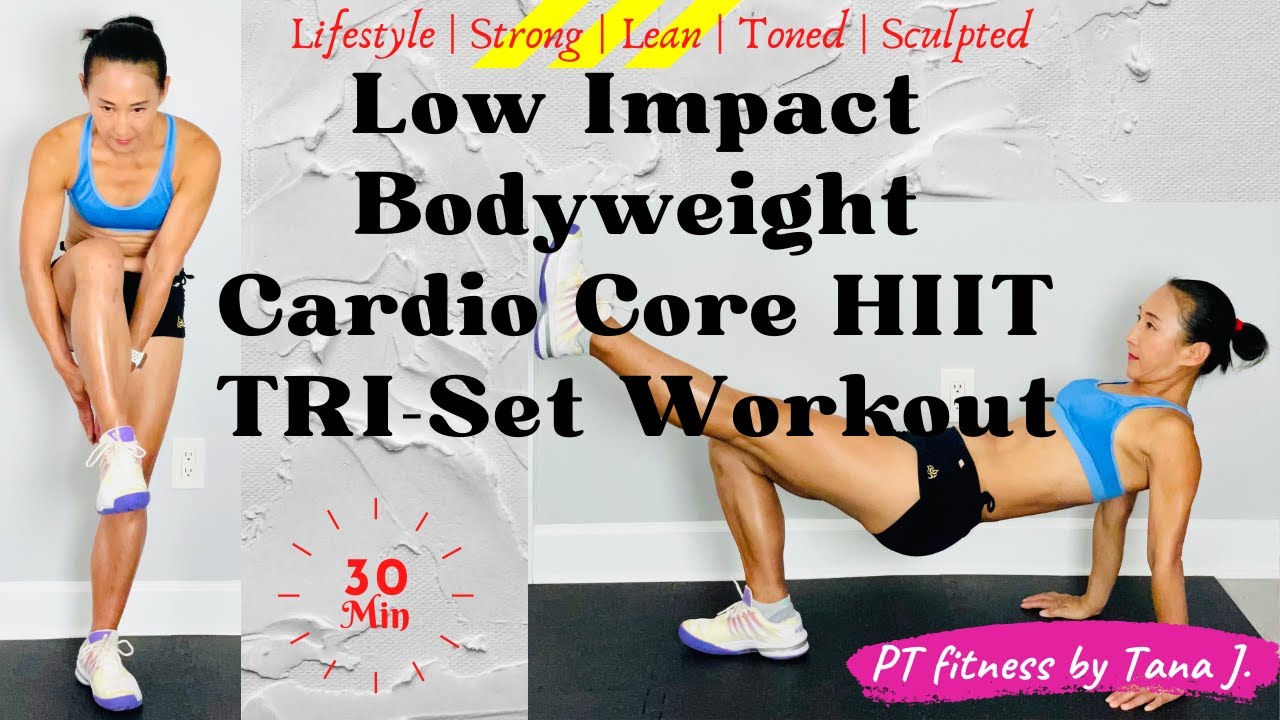 Intense Low Impact Bodyweight Cardio Core HIIT TRI-Set Workout at Home ...