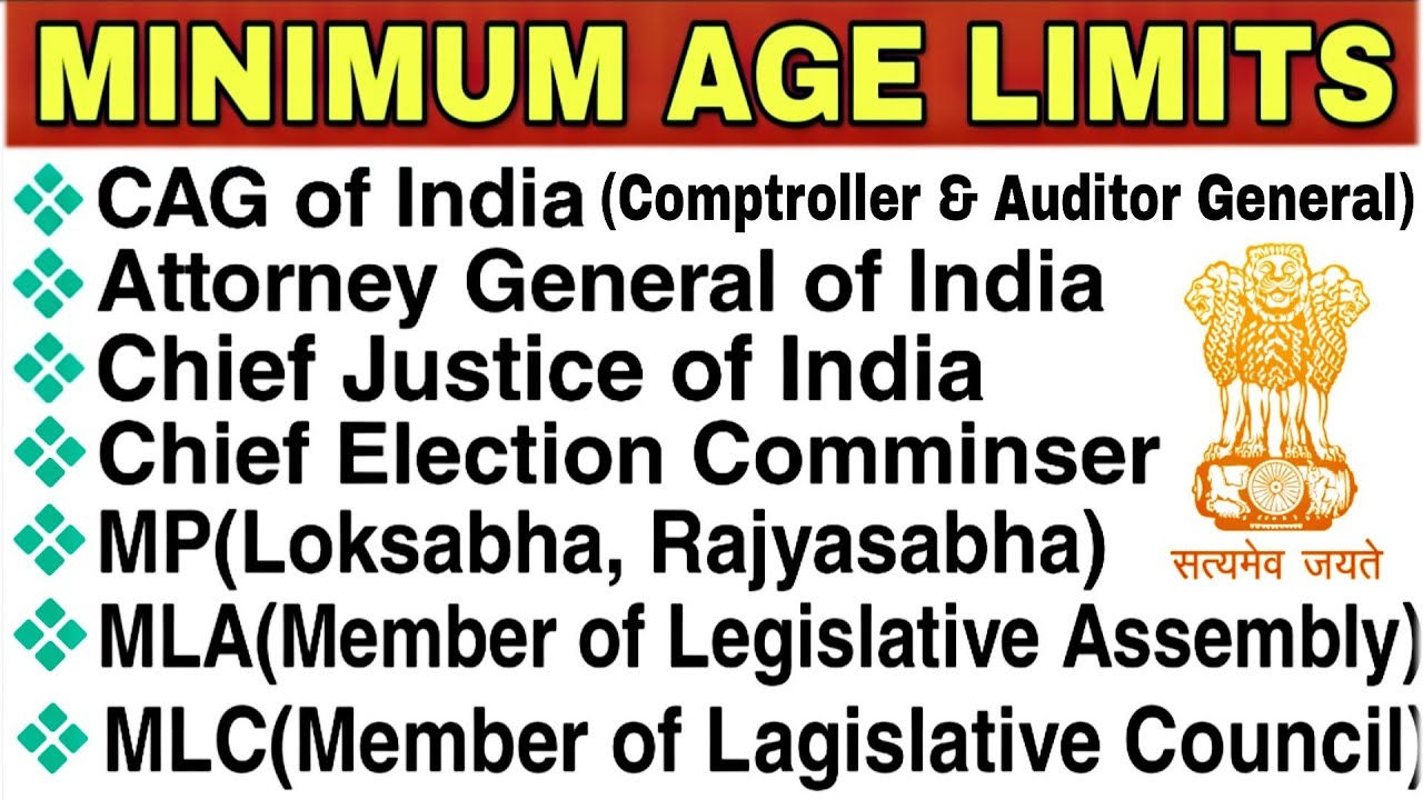 Minimum age limits for President, PM, CJI, CAG, Attorney General & other post in indian