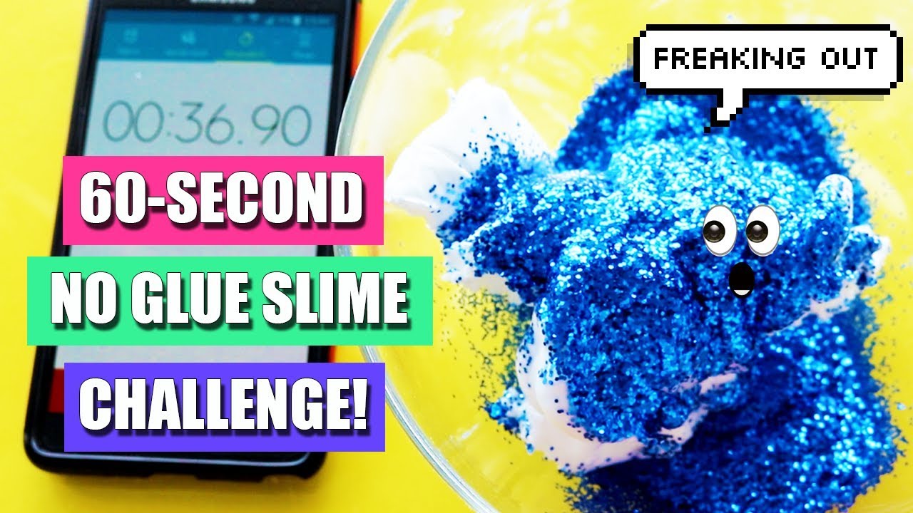 60-second No Glue Slime Challenge! *MAKE SLIME WHILE FREAKING OUT*