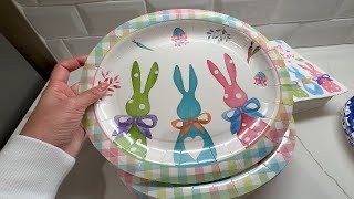 Vanulus 50Pcs Easter Large Oval Paper Plates 10" x 12" Buffalo Plaid Spring Easter Eggs Bunny Dispos
