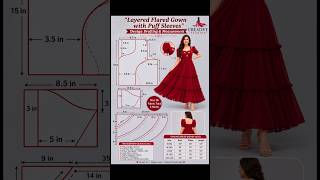 Layered Flared gown with puff sleeves design cutting drafting #fashion #designcutting #ytshorts