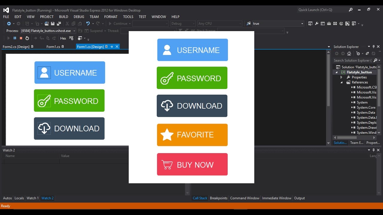Visual Studio 15 Button Flat Design C And Vb Net 7 Youtube