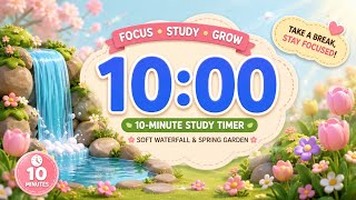 10-Minute Study Timer 🌊 – Soft Waterfall & Spring Garden screenshot 4