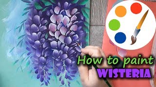 How to paint Wisteria by a filbert brush, acrylic painting, Tutorial, OneStroke