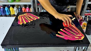 Beautiful Acrylic Pouring  Flowers with Hand Painted One-Stroke Leaves
