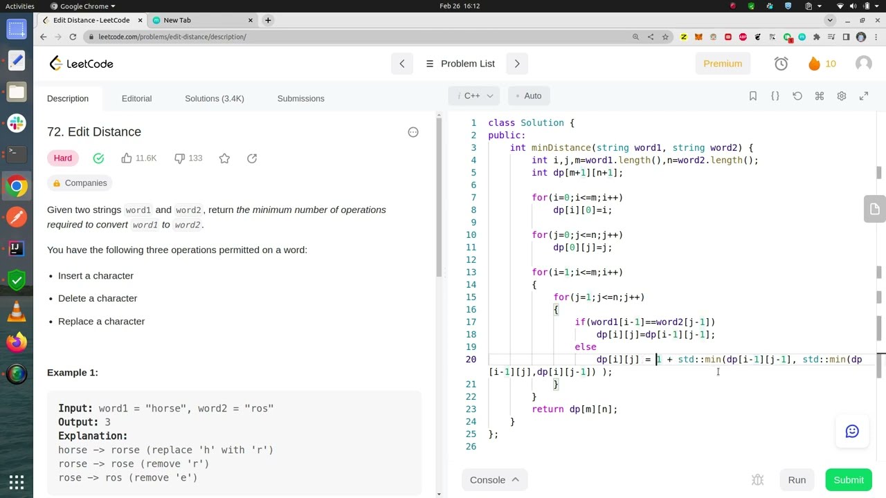 Leetcode | DPP | 72 : Edit Distance | dynamic-programming