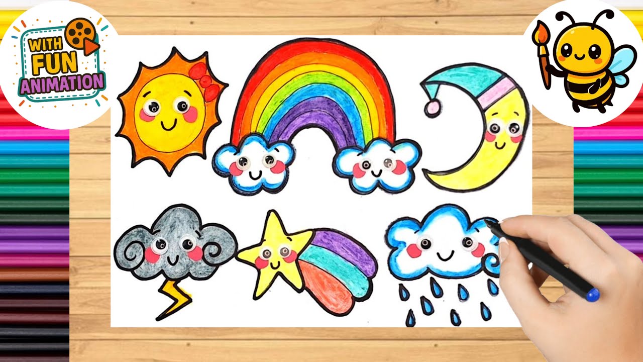 Easy Sun, Rainbow & Moon Mixed Media Craft | Short Animation for Kids 🌞🌈🌙