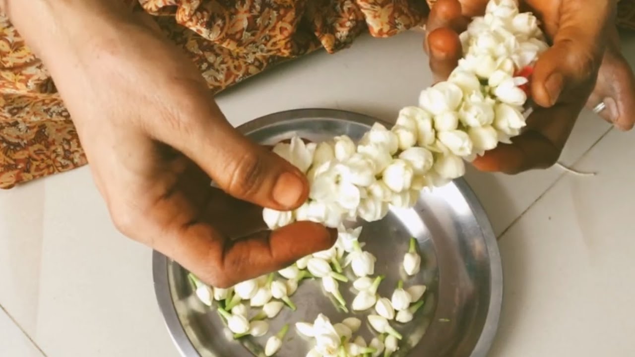 String Jasmine Flower Garland Easy Method to String Flowers YouTube