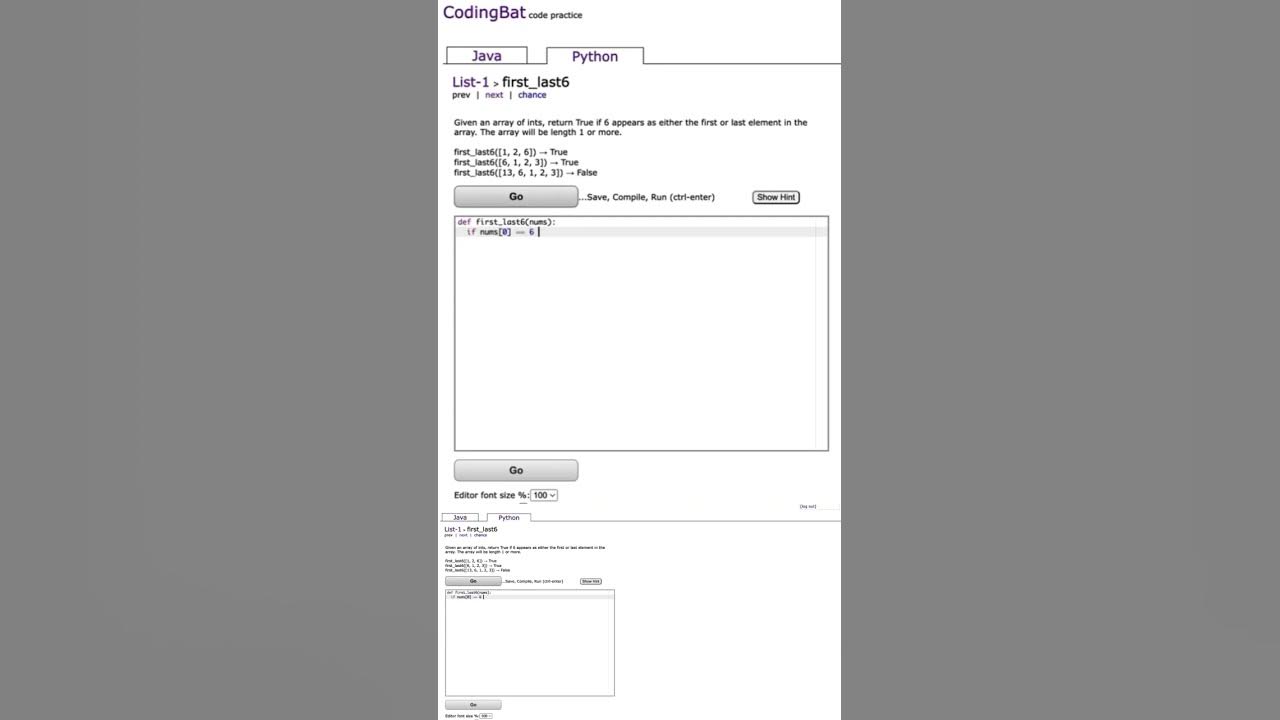 first_last6 - CodingBat Python List-1 #shorts - YouTube