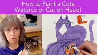 How to Paint a Cute Watercolor Cat on Head!