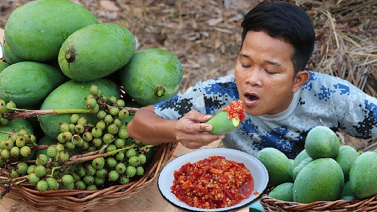 Green mango eating very sour fruits, Super Spicy eating show YouTube