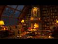 Rainy Night In Cozy Reading Nook Ambience Warm Jazz Soft Rain Fireplace Sounds To Study Sleep 