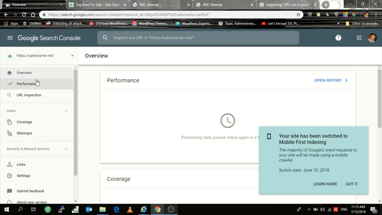 Inspect a URL in the currently selected property or switch properties