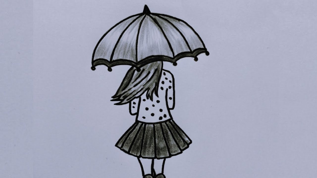 Girl with umbrella drawing step by step Beautiful girl drawing for