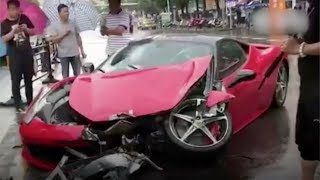 A ferrari hit the median and then collided with bmw. driver was
slightly injured, but it may cost tens of thousands yuan to repair
ferrari. stat...