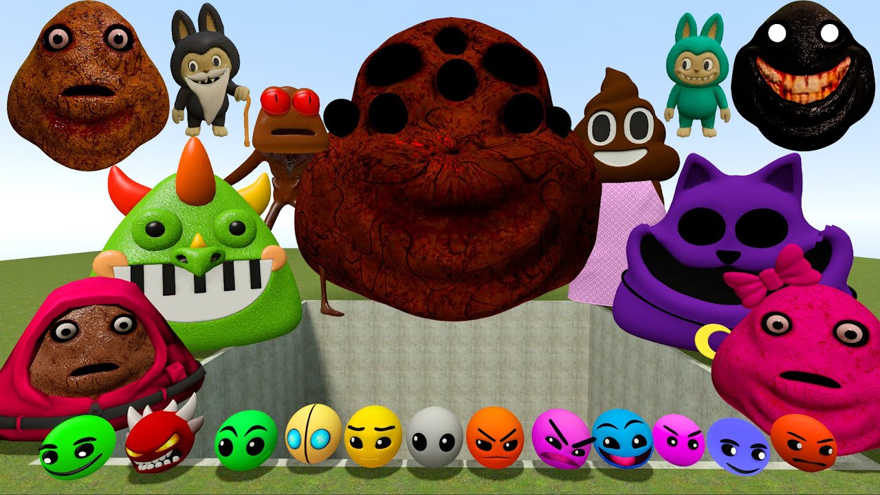 DESTROY ALL 3D ROBLOX POU BOU'S REVENGE FAMILY AND GEOMETRY DASH FAMILY in BIG HOLE HOLE Garry's Mod