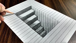 How to Draw 3D Steps in a Hole - Line Paper Trick Art screenshot 3