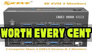 KCEVE 8K Tripe 3 Monitors KVM Switcher USB 3.0 Hub HDMI-Compatible DP Docking Station Switch Select