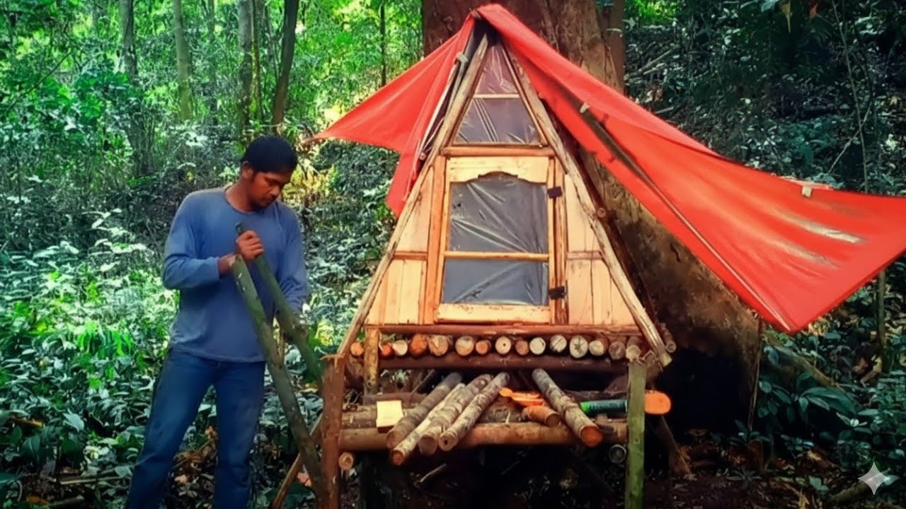 Saya membuat tempat berlindung di tengah hutan 