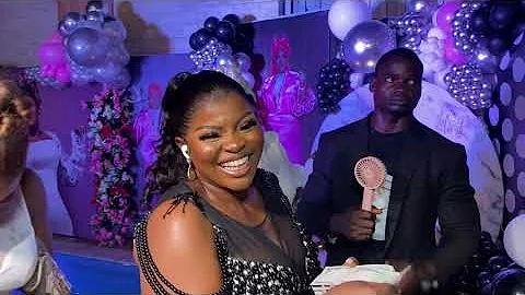 ENIOLA BADMUS SPRAYS MC OLUOMO AND FAITHIA BALOGUN AT BIMBO THOMAS BIRTHDAY PARTY