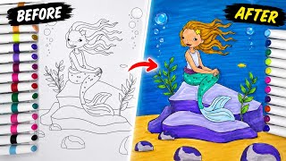 Information Beautiful Mermaid Coloring 🧜‍♀️✨ | Amazing Before & After Transformation 🎨 Guide