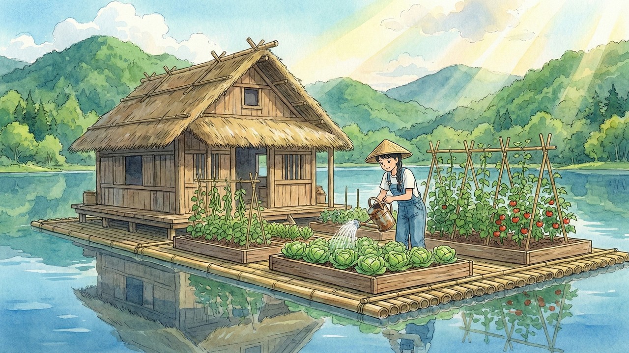 Relaxing Peaceful Life on a Floating Garden: Bamboo Harvest 🌿🏠  Ghibli-Style Video