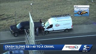 Crash involving as many as 9 vehicles causes significant traffic backup on I-40 in OKC