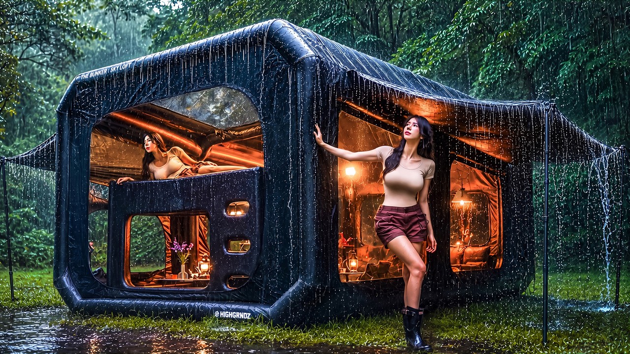 ☔ CAMPING IN THE RAIN WITH A LUXURY TWO-STORY INFLATABLE TENT